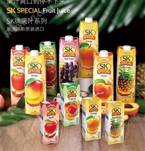 SK塞浦路斯进口水果汁批发橙菠萝桃苹果芒果梨葡萄果蔬汁饮料1L瓶