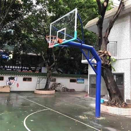 惠州市大亚湾成人户外标准埋地篮球架健身器材 固定单臂钢化球板