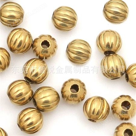 黄铜空心通孔圆珠机器压铸西瓜纹饰品常用串珠金属铜配件批量订购