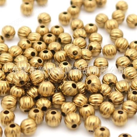 黄铜空心通孔圆珠机器压铸西瓜纹饰品常用串珠金属铜配件批量订购