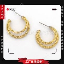黄铜编制双麻花绳混搭耳圈时尚流行铜耳环半成品配件批量来图订购