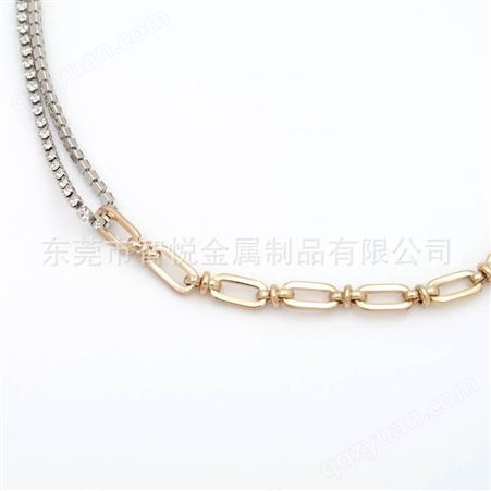 东莞DIY饰品厂来图设计订购黄铜电镀真金项链混搭镶钻链条单珍珠