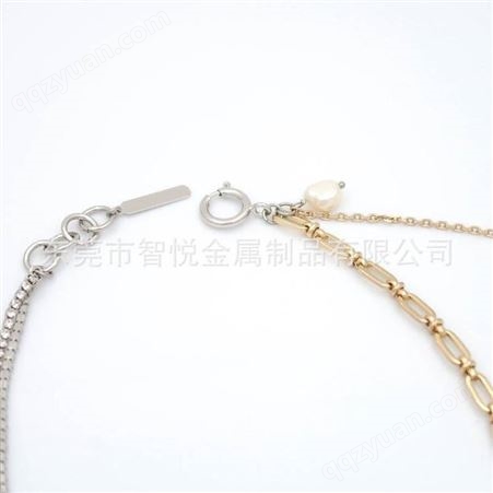 东莞DIY饰品厂来图设计订购黄铜电镀真金项链混搭镶钻链条单珍珠